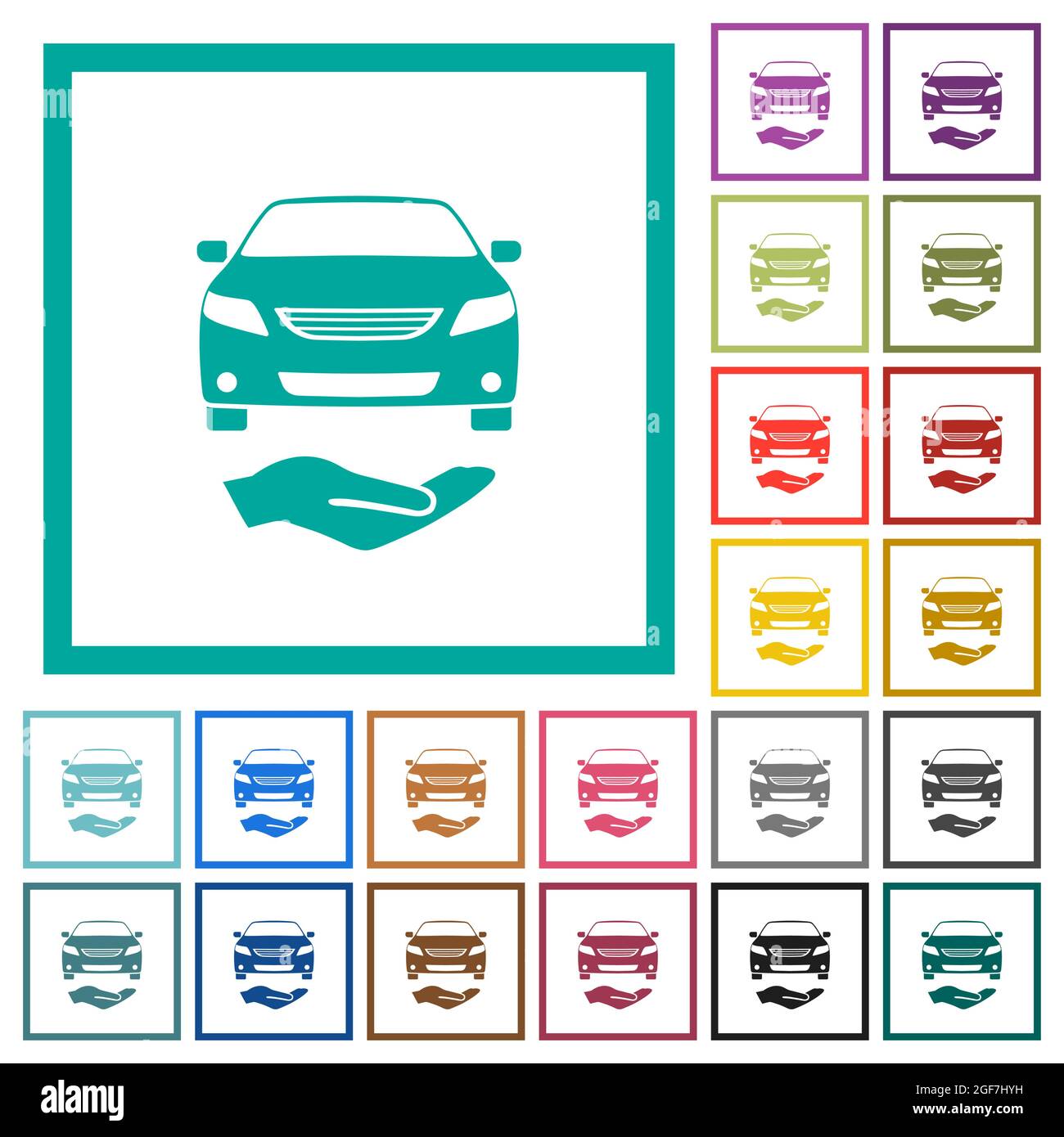Car services solid flat color icons with quadrant frames on white ...