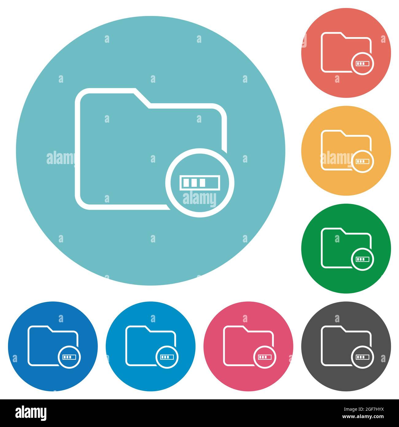 Directory processing outline flat white icons on round color backgrounds Stock Vector