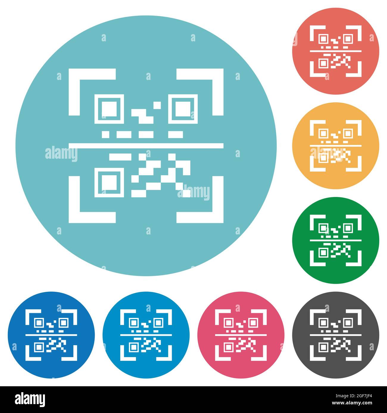 QR code scanning flat white icons on round color backgrounds Stock ...