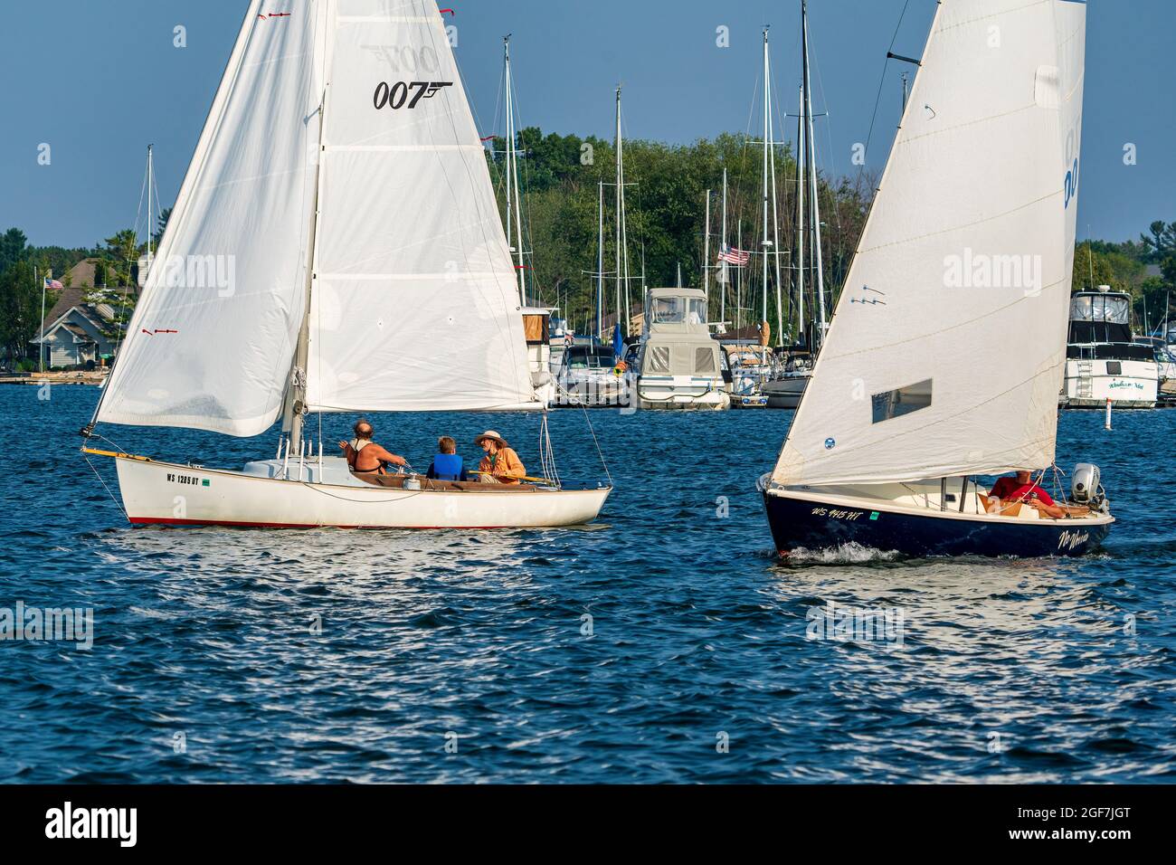 The Sturgeon Bay Yacht club holds sailboat races every Thursday night from May through October, in the channel between Lake Michigan and Green Bay. Stock Photo