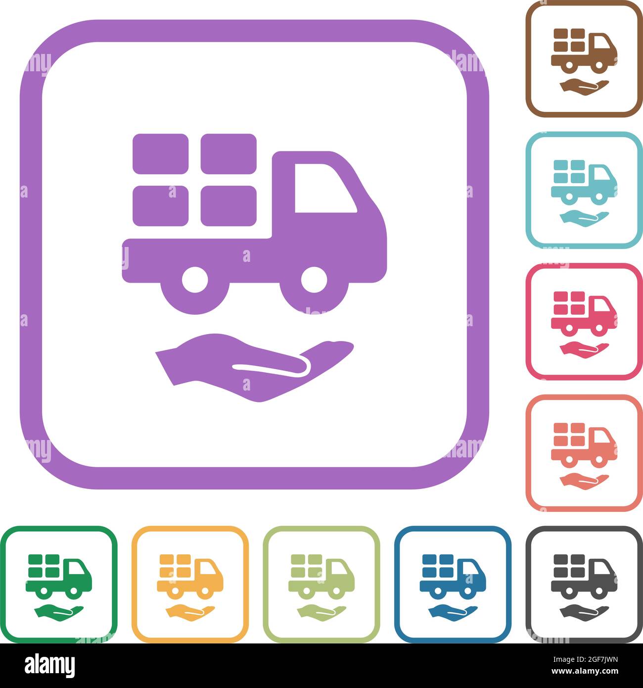 Courier services solid simple icons in color rounded square frames on white background Stock Vector