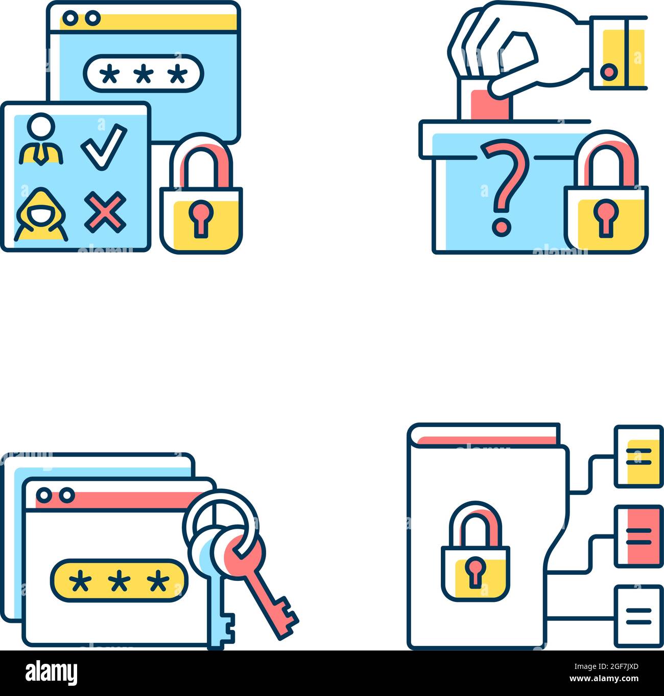 Data sensitivity RGB color icons set Stock Vector