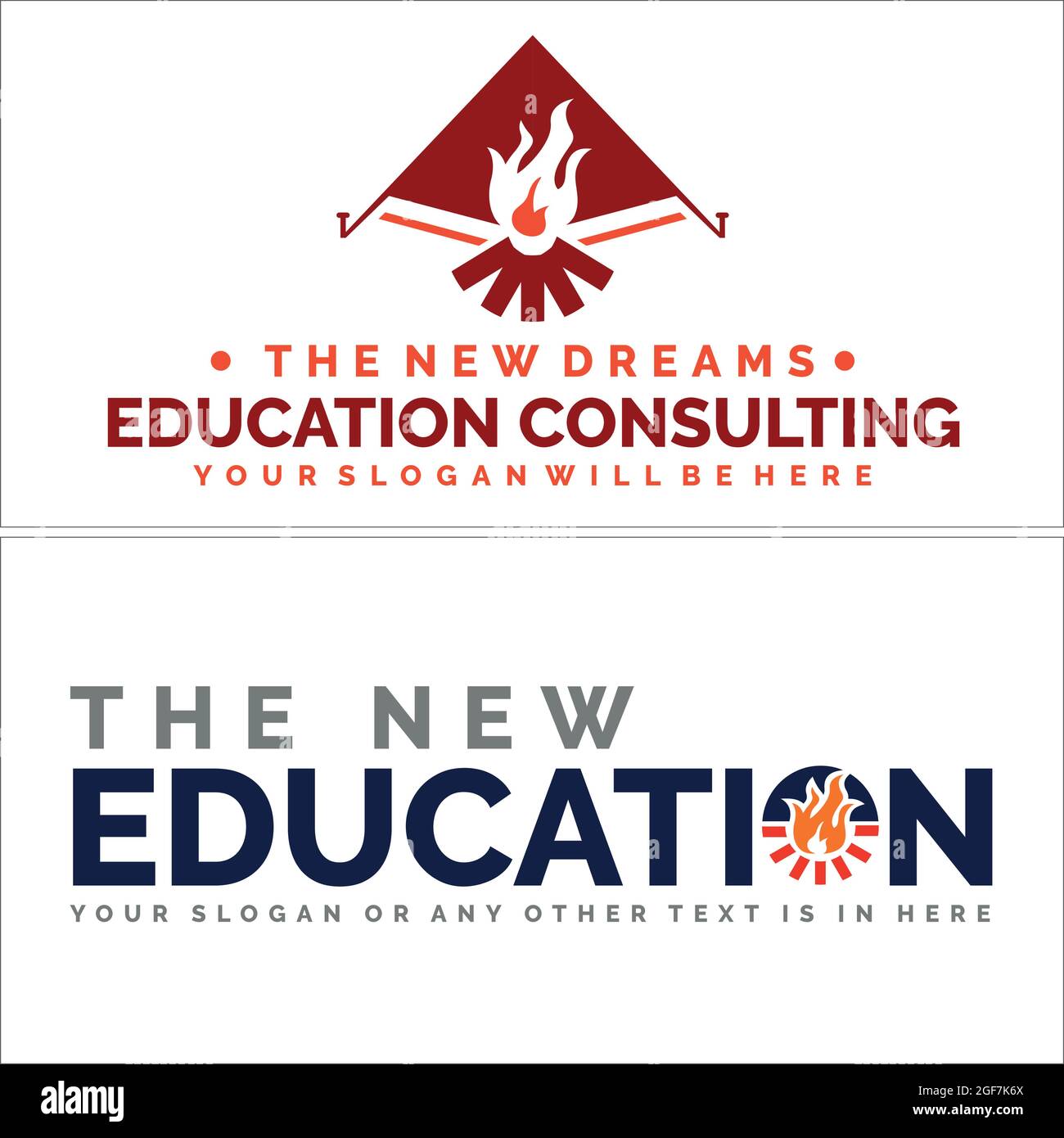 Education with tent and bonfire logo design Stock Vector