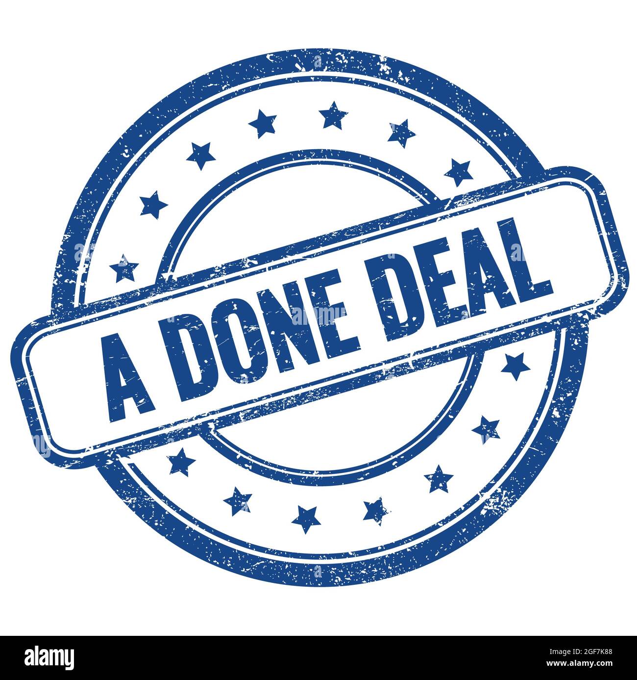 A DONE DEAL text on blue vintage grungy round rubber stamp. Stock Photo