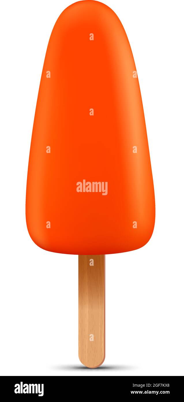 Orange ice cream with popsicle stick. Realistic vector illustration isolated on white background. Stock Vector