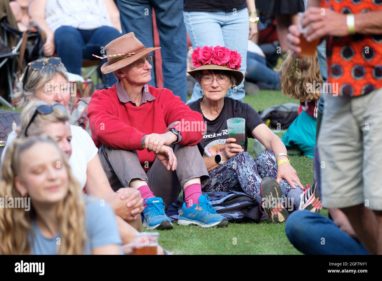 Fans enjoying the return of live music at Weyfest Music Festival, Farnham, UK. August 22, 2021 Stock Photo