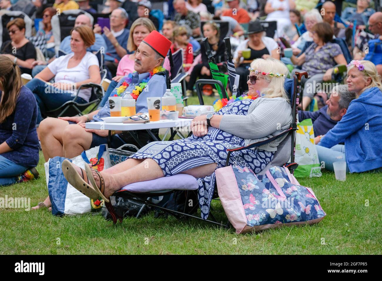 Fans enjoying the return of live music at Weyfest Music Festival, Farnham, UK. August 22, 2021 Stock Photo