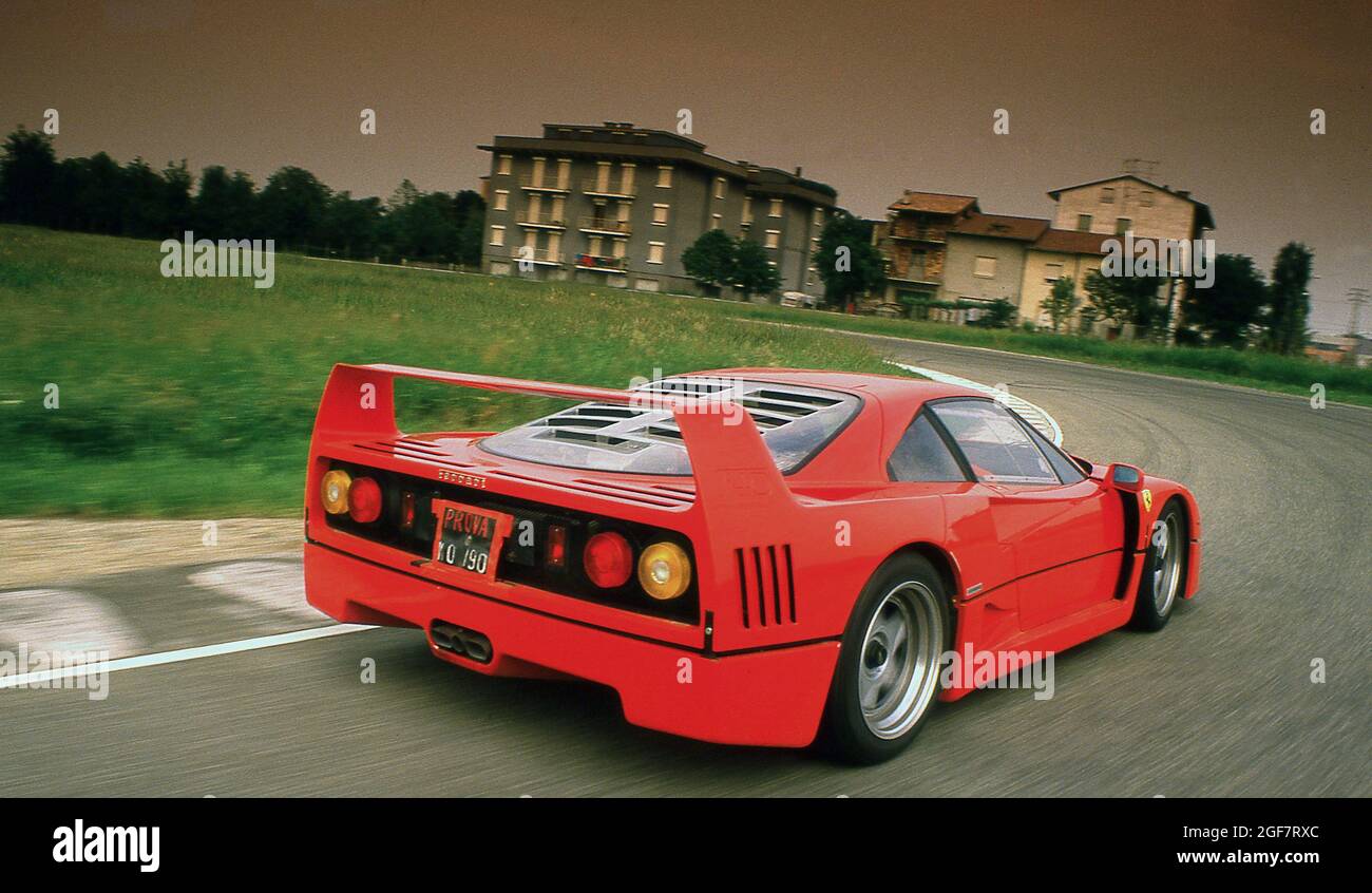 Press launch and test drive at the Fiorano Test track near of the Ferrari F40  Maranello Italy 05/1987 Stock Photo