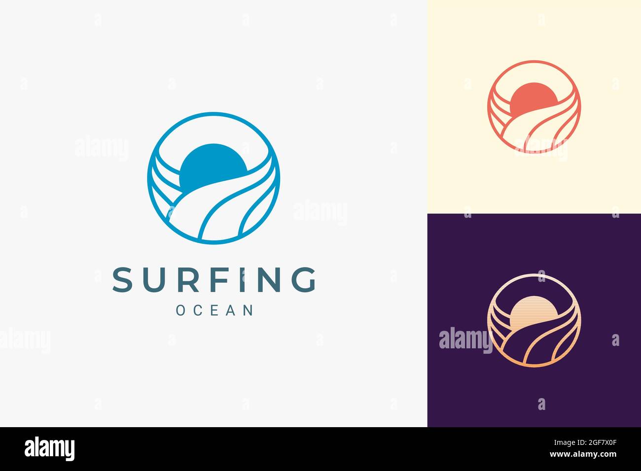 Ocean or water theme logo with waves and sun in circle Stock Vector ...
