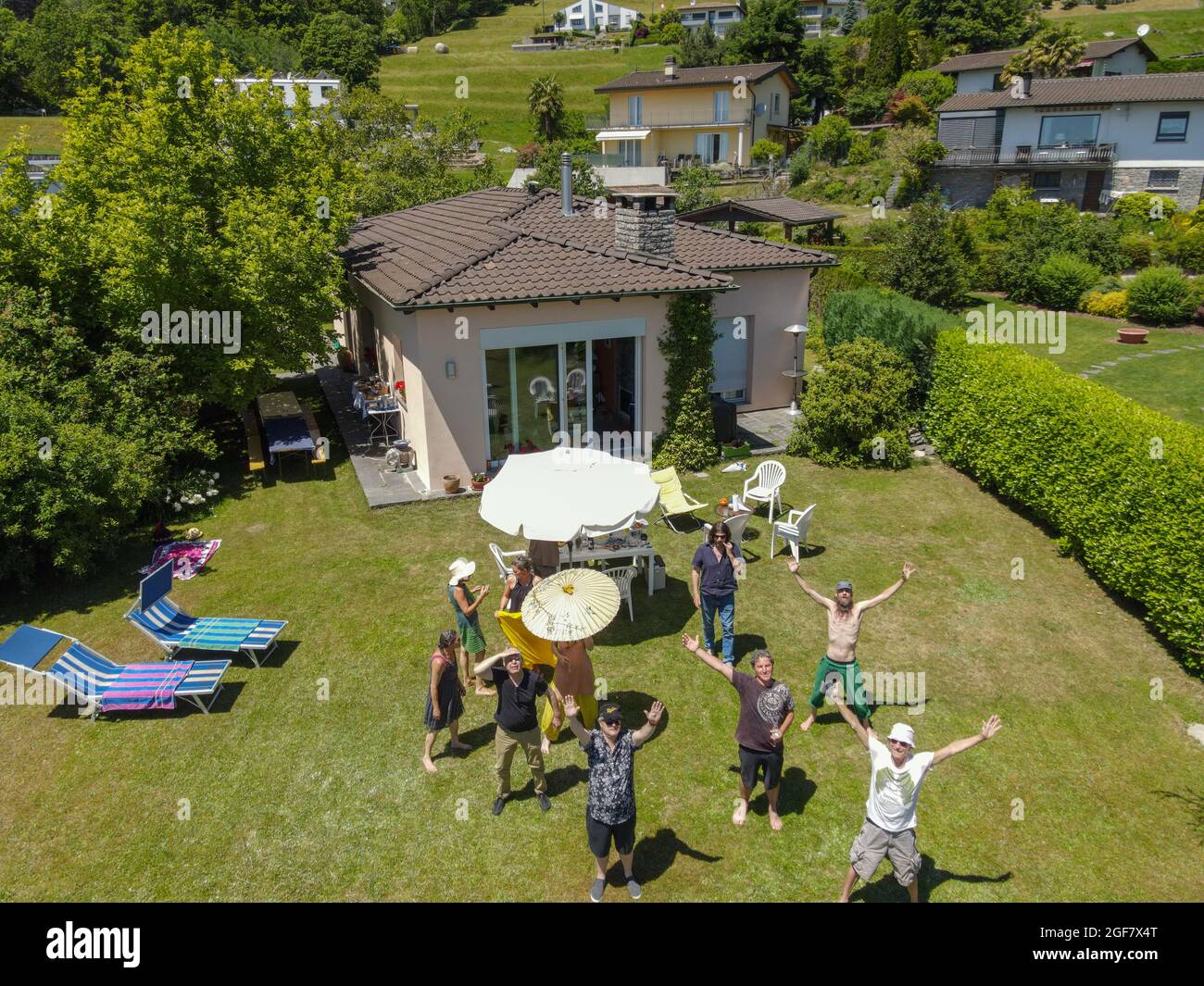 Arosio, Switzerland - 13 June 2021: people posing on a garden at Arosio in the italian part of Switzerland Stock Photo