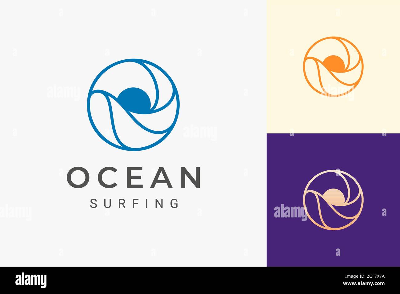 Sea or water theme logo with waves and sun in circle shape Stock Vector ...