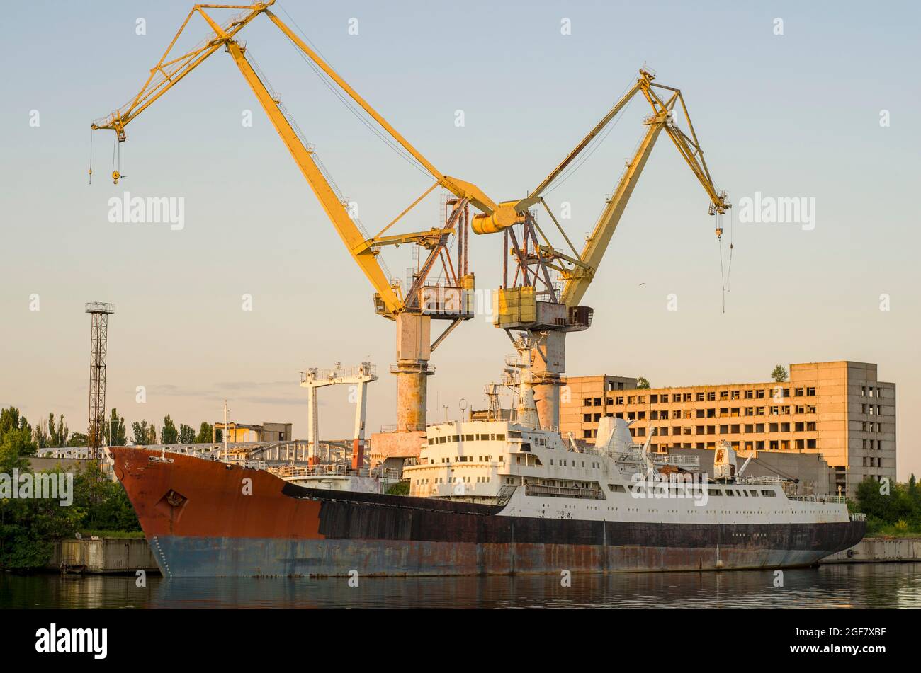 shipyard with floating dock and ship Stock Photo Alamy