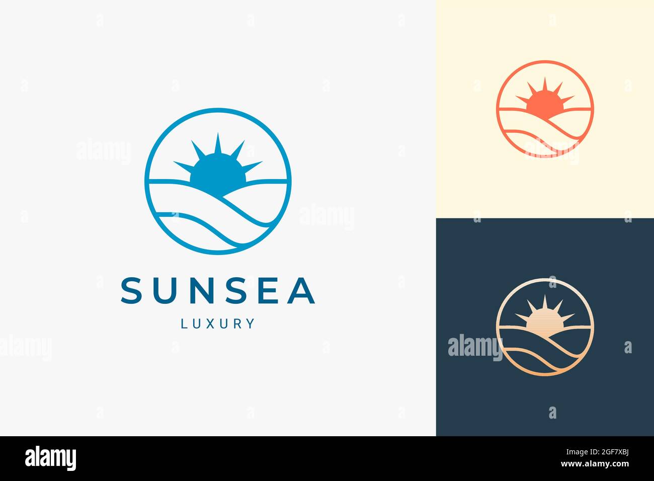 Simple sea or surf logo with ocean wave and sun in circle shape Stock ...
