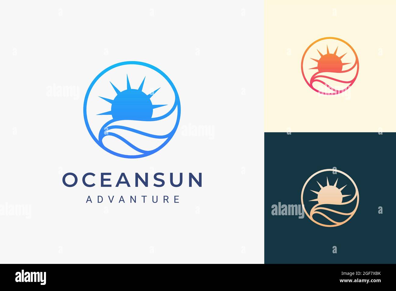 Simple sea or surf logo with ocean wave and sun in circle shape Stock ...