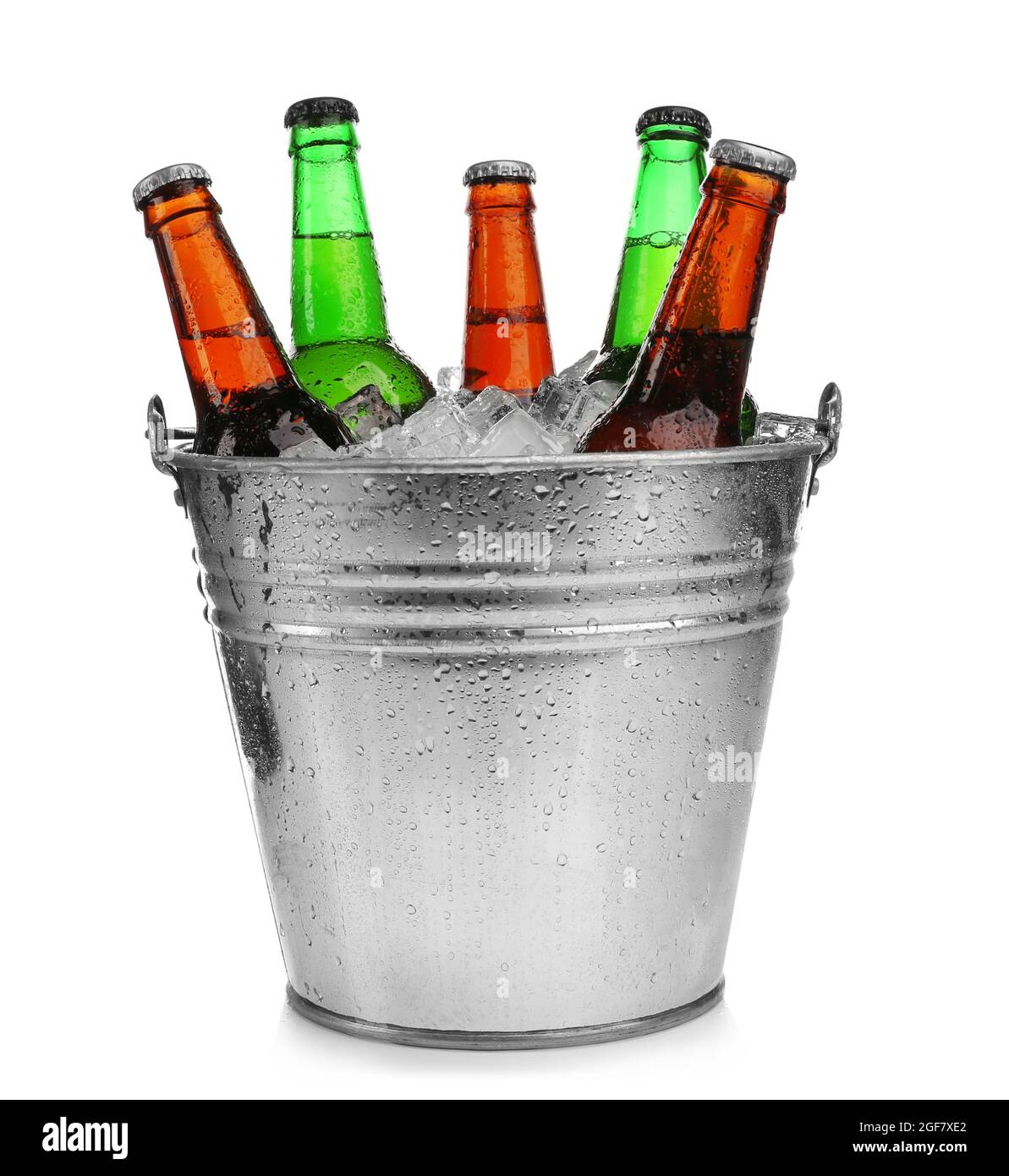 Beer bottles in ice bucket, isolated on white Stock Photo Alamy