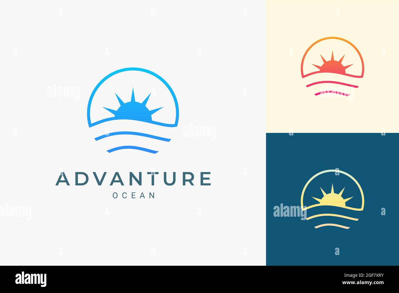 Simple sea or surf logo with ocean wave and sun in circle shape Stock ...