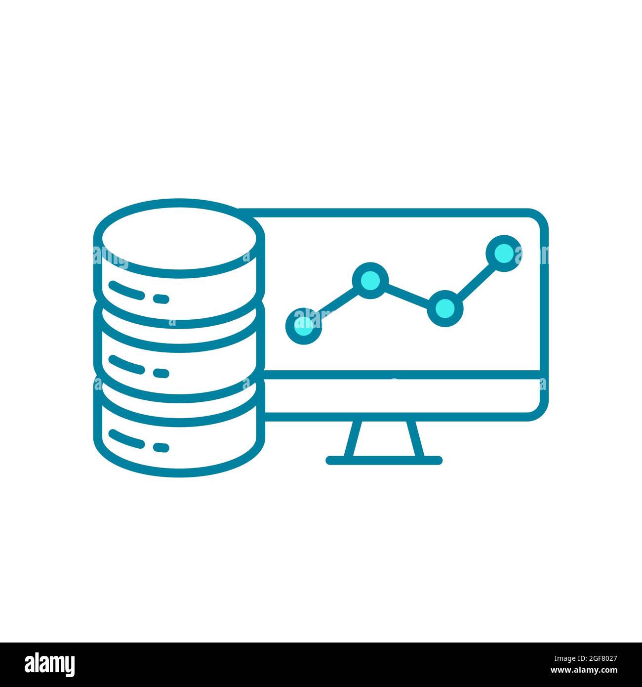 Big data framework line icon. Database server and personal computer. Data architecture network. Information storage. Volume, variety, velocity. Vector Stock Vector