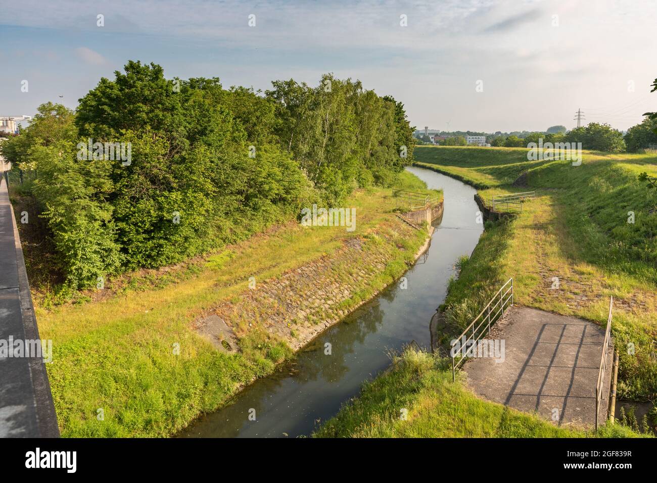 Renaturalized Emscher river in Dortmund, Germany Stock Photo