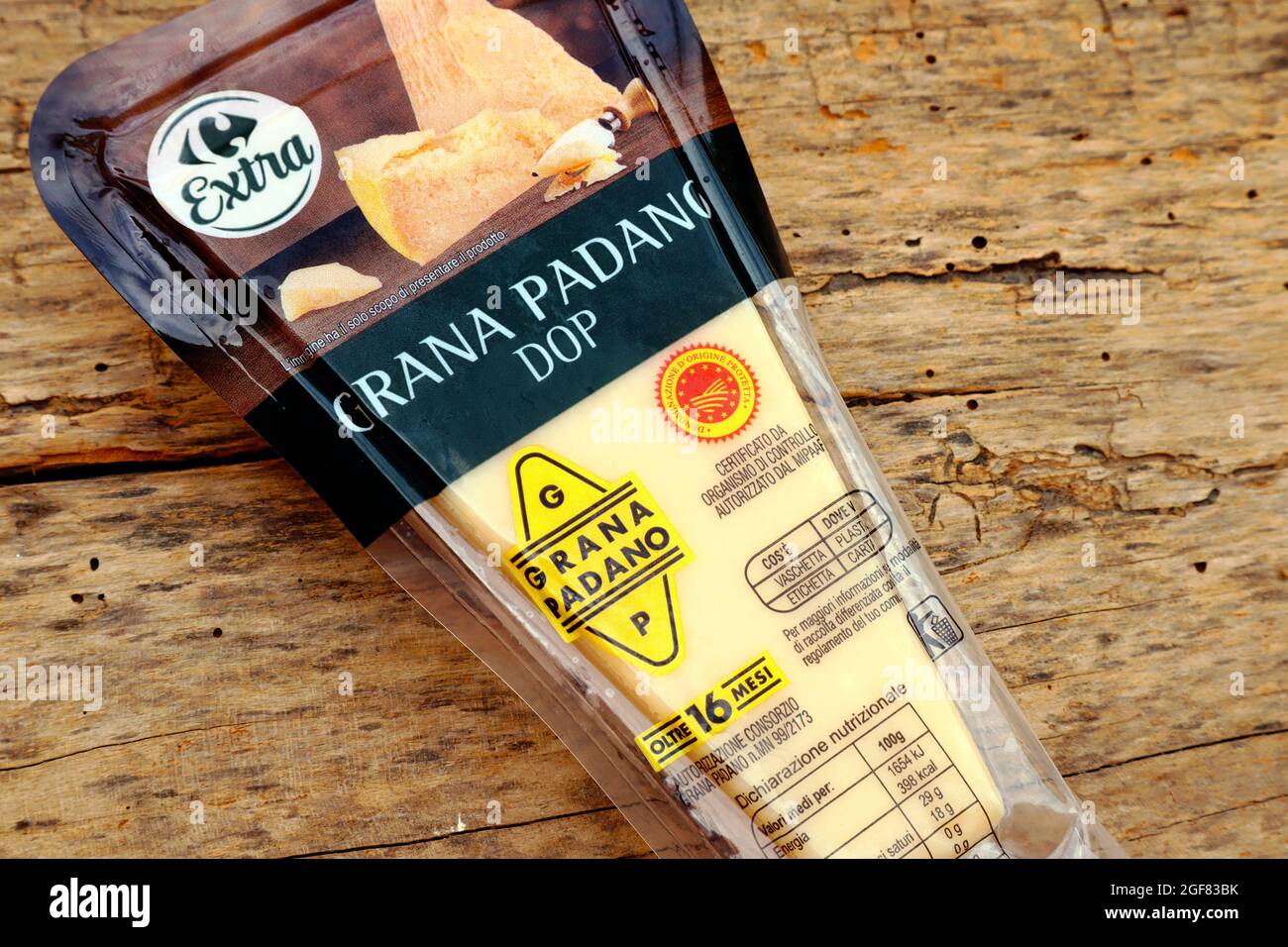 Sealed Italian Parmesan Cheese GRANA PADANO, produced in northern Italy in  the Po River Valley Stock Photo - Alamy