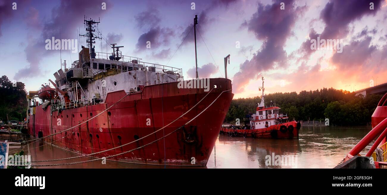 offshore supply vessel berthing at port Stock Photo
