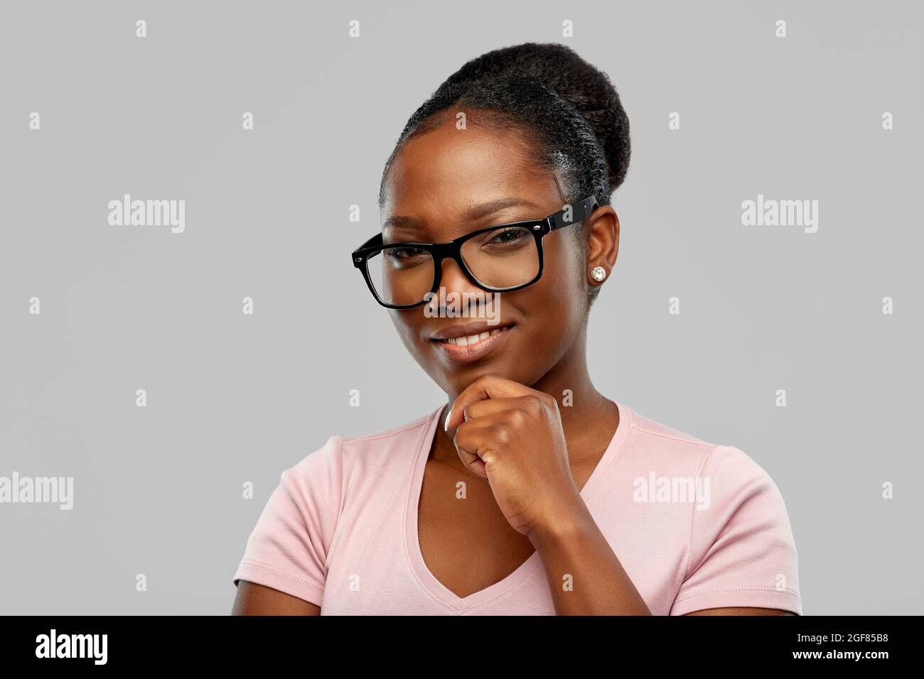 happy smiling african american woman in glasses Stock Photo - Alamy