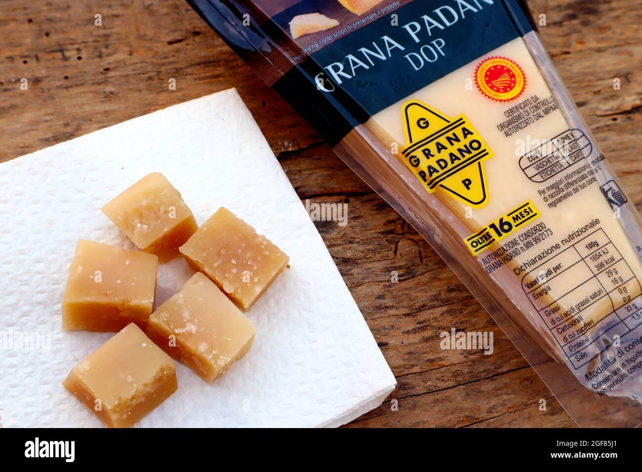 Sealed Italian Parmesan Cheese GRANA PADANO, produced in northern Italy in  the Po River Valley Stock Photo - Alamy