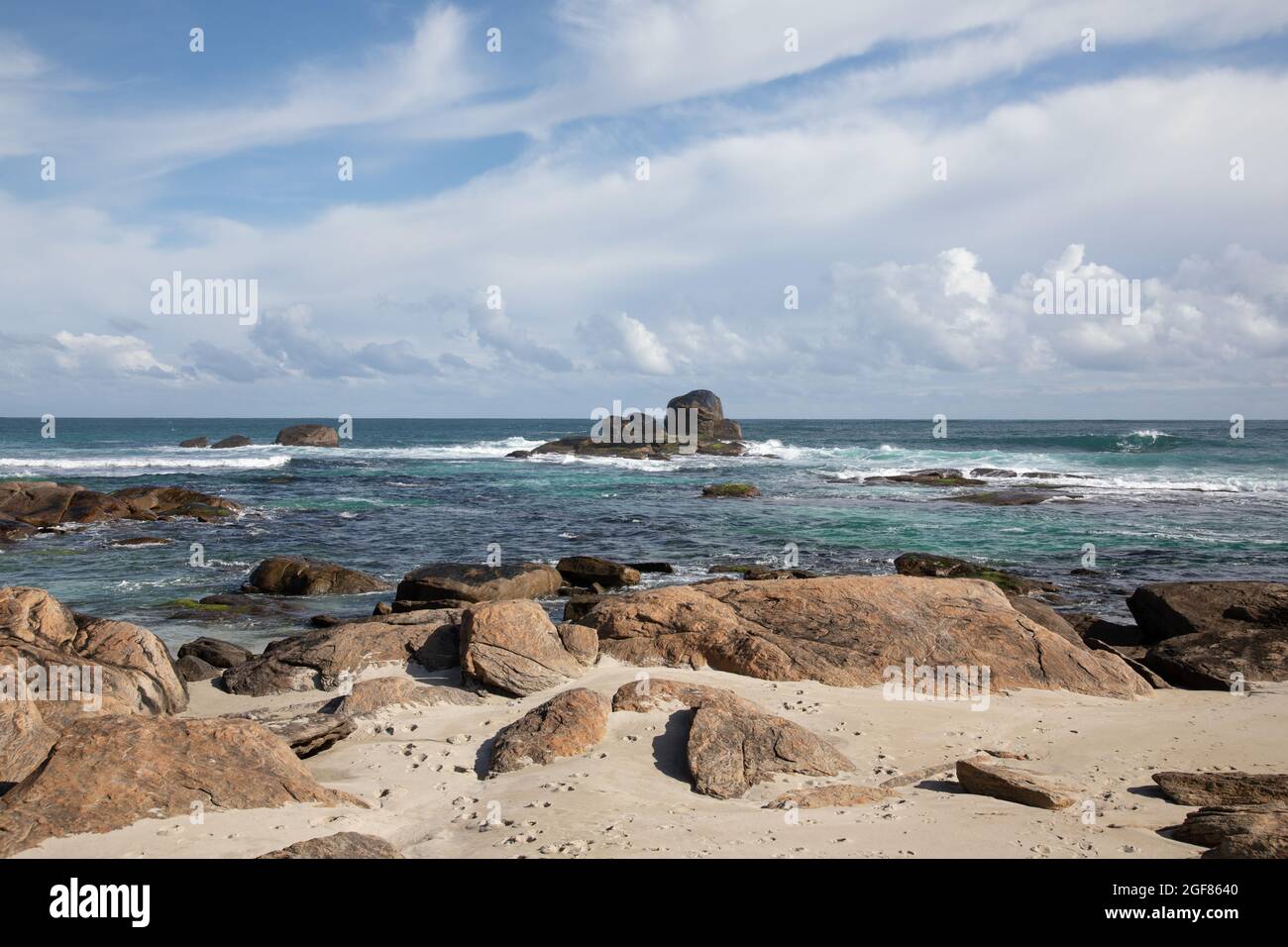 View to rock formation Indian Ocean, Redgate Beach, Western Australia Stock Photo