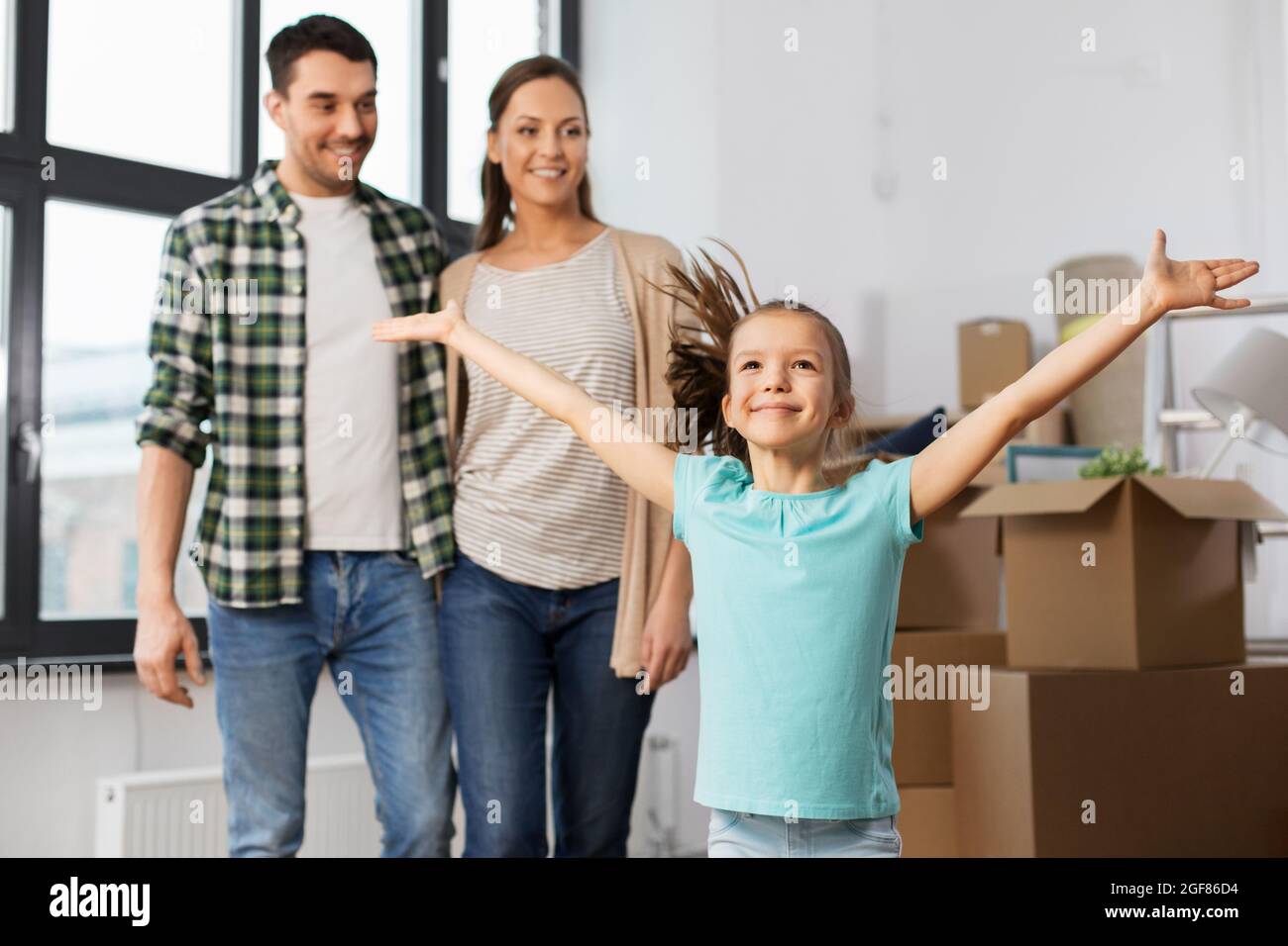 happy family with child moving to new home Stock Photo - Alamy