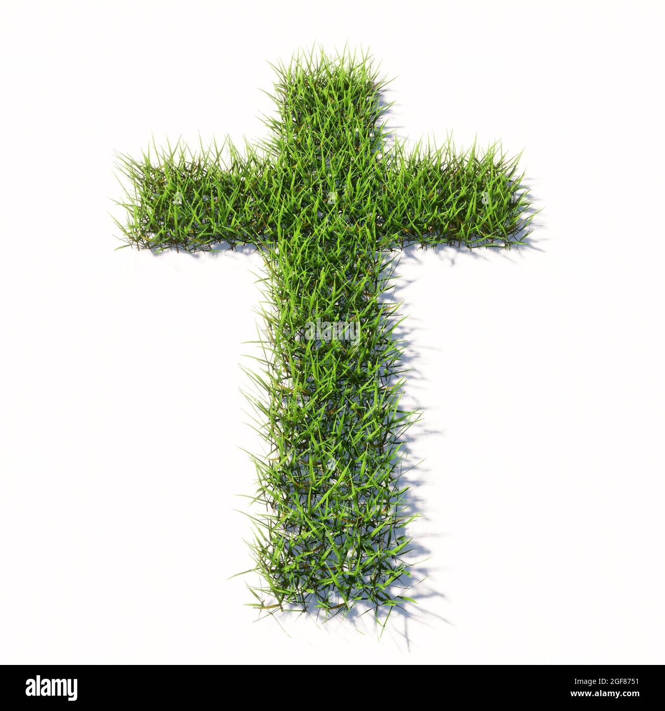 Concept or conceptual green summer lawn grass isolated on white background, sign of religious christian cross. A 3d illustration metaphor for God Stock Photo