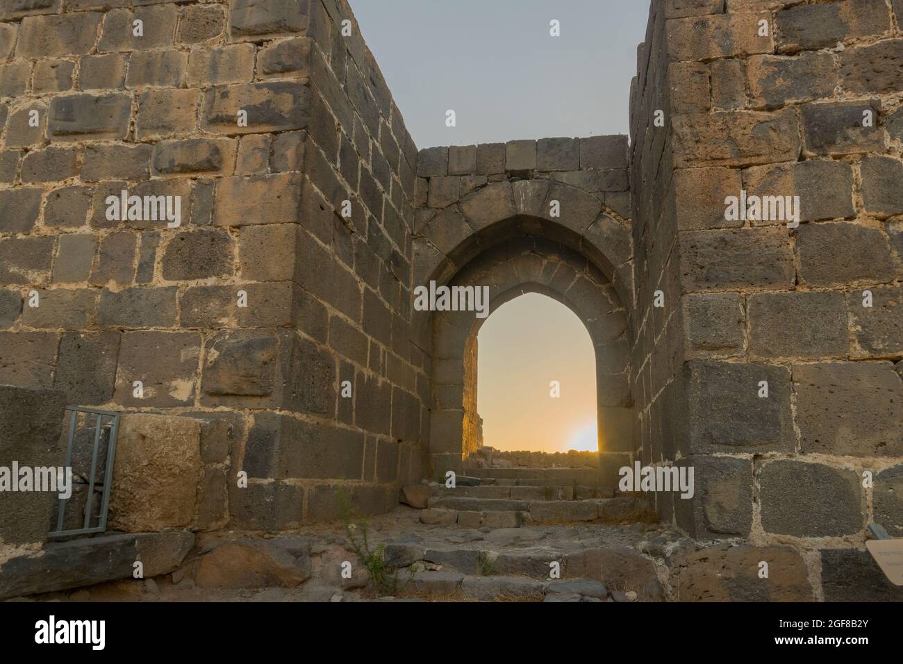 Sunset view of the main gate of the crusader Belvoir Fortress (Kochav HaYarden, Jordan Star), now a national park. Northern Israel Stock Photo