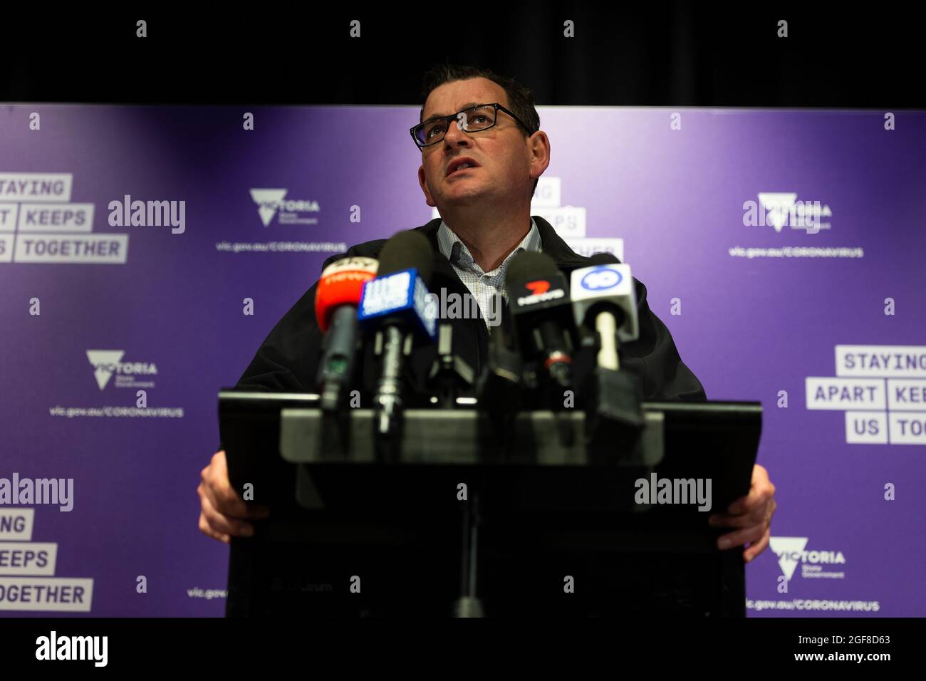 Melbourne, Australia, 15 July, 2020. Premier Daniel Andrews addresses the media for his daily update during COVID 19 on 15 July, 2020 in Melbourne, Australia. A further 238 COVID-19 cases have been discovered overnight, bringing Victoria’s active cases to over 2000, speculation is rising that almost all of Victoria’s current cases stem from the Andrews Government botched hotel quarantine scheme as well as the Black Lives Matter protest.  Premier Daniel Andrews warns that Victoria may go to Stage 4 lockdown if these high numbers continue. Credit: Dave Hewison/Speed Media/Alamy Live News Stock Photo