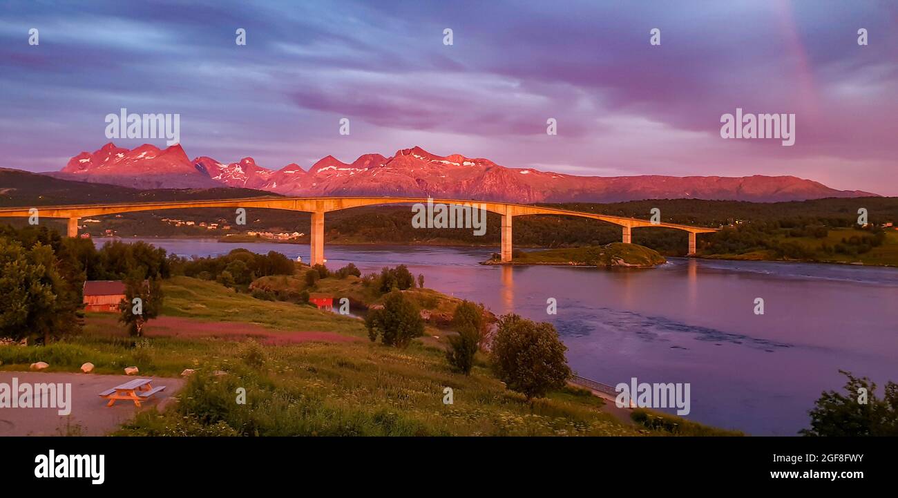 Salstraumen maelstrom midnight sun Stock Photo