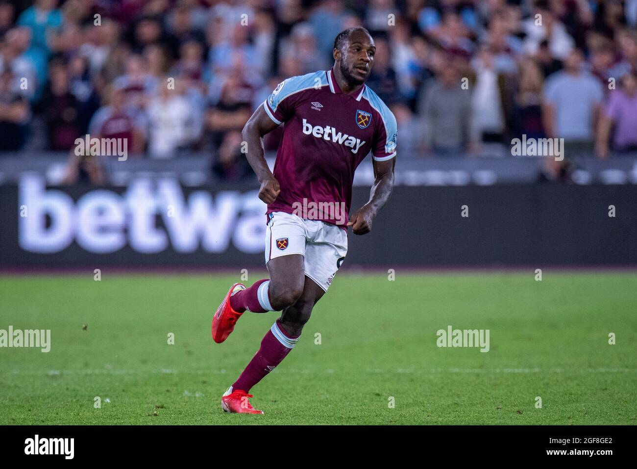 LONDON, ENGLAND - AUGUST 23: Michail Antonio of West Ham United during the Premier League match between West Ham United  and  Leicester City at The Lo Stock Photo