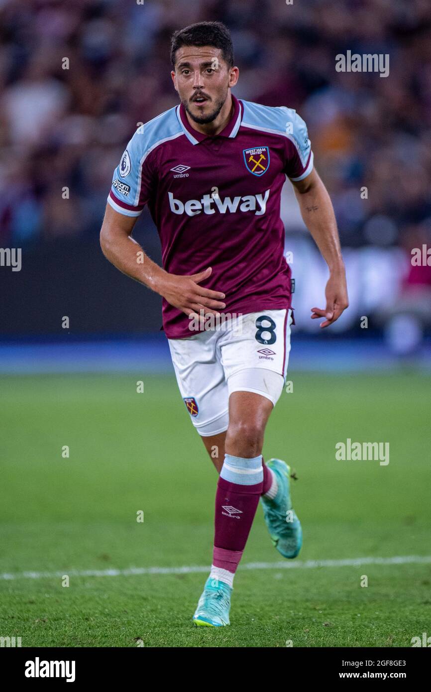 LONDON, ENGLAND - AUGUST 23: Pablo Fornals of West Ham United during the Premier League match between West Ham United  and  Leicester City at The Lond Stock Photo