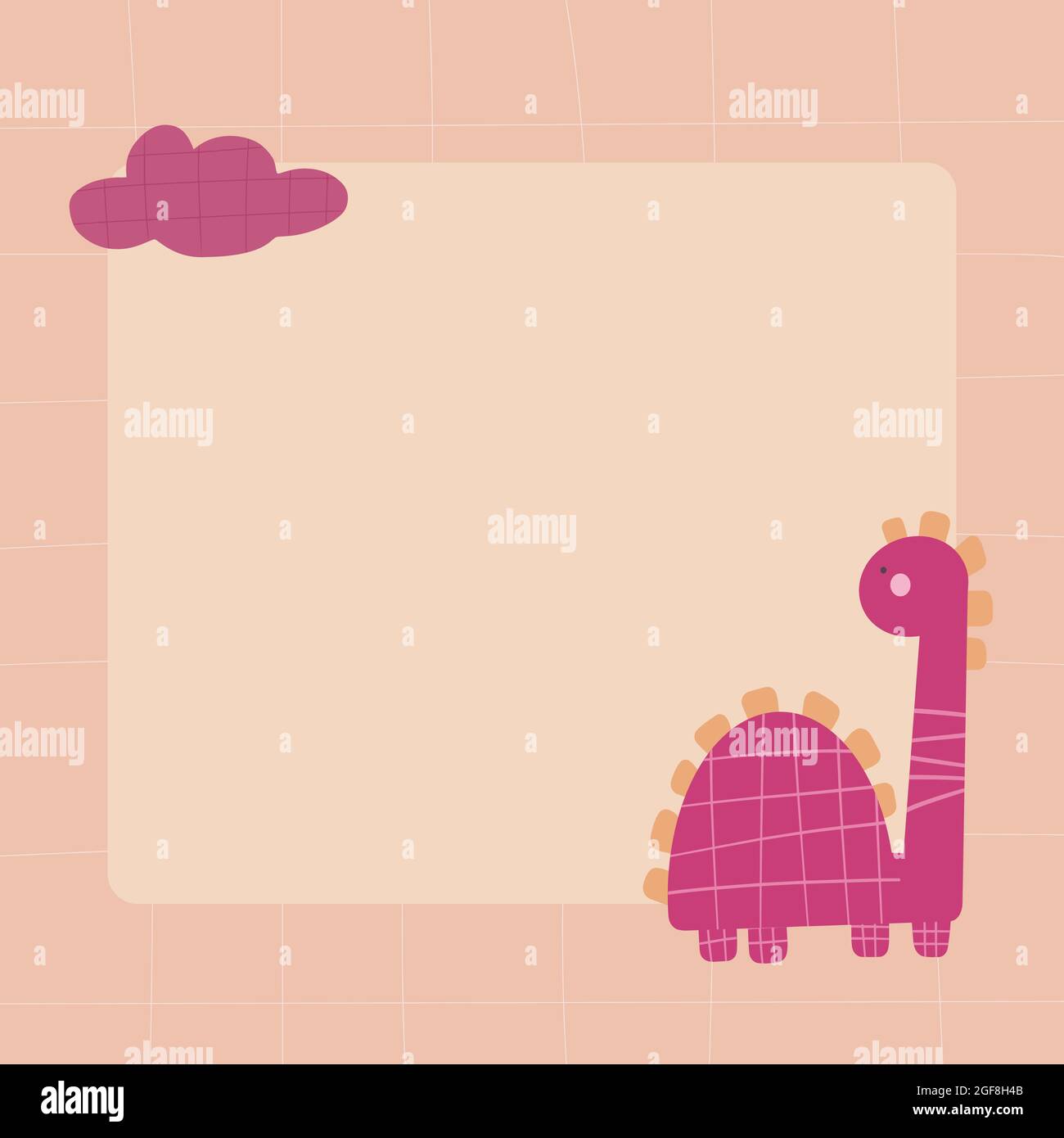 Cute dinosaur with a blot frame in simple cartoon hand-drawn style. Stock Vector