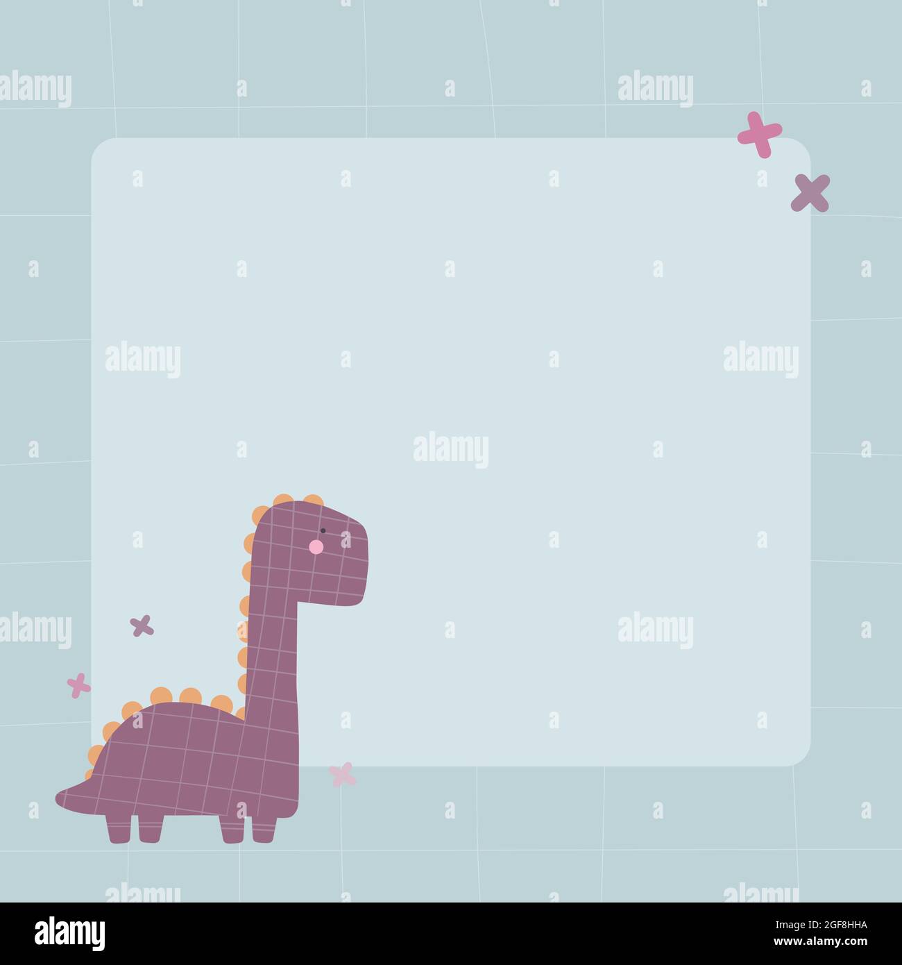 Cute dinosaur with a blot frame in simple cartoon hand-drawn style. Stock Vector
