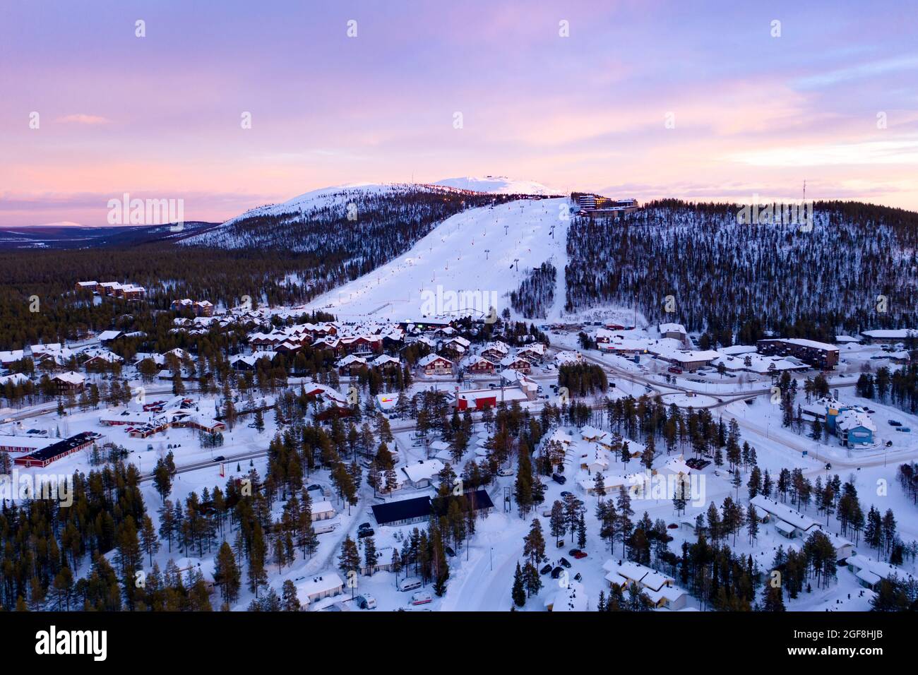 Levi ski village, winter evening Stock Photo - Alamy