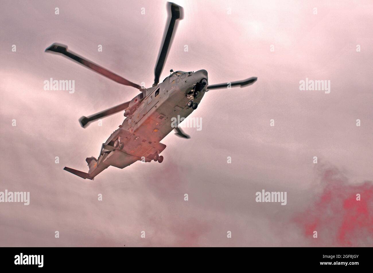 A NATO helicopter lands at Islam Qul'eh, an Italian manned forward operating base in Afghanistan, near the Iranian Border, Jan. 5. Border security is a major concern for Afghan National Security Forces Stock Photo