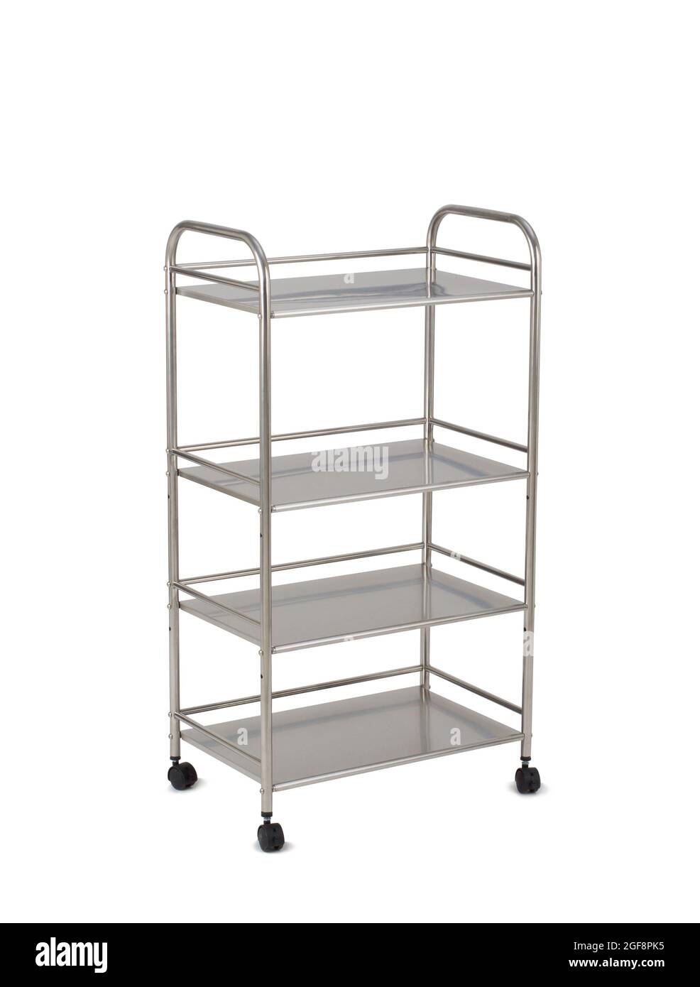 Stainless steel racks with wheels isolated on white background Stock