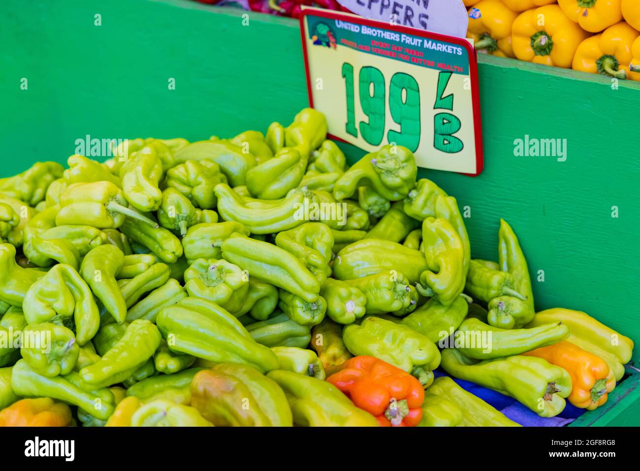 QUEENS, UNITED STATES Jul 26, 2021 Fresh green peppers sold at the