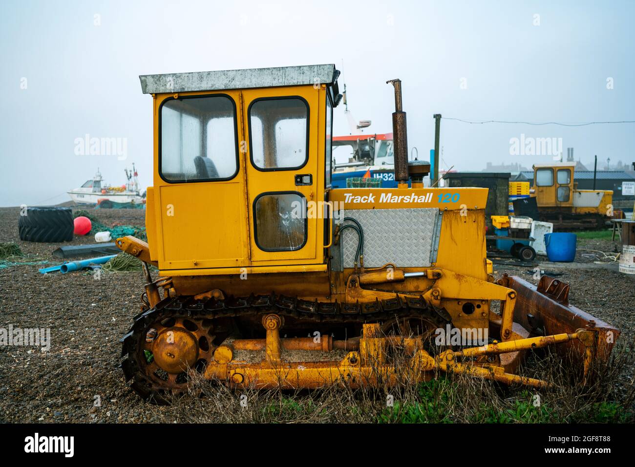 Track Marshall bulldozer used in the fishing industry Aldeburgh Suffolk UK Stock Photo