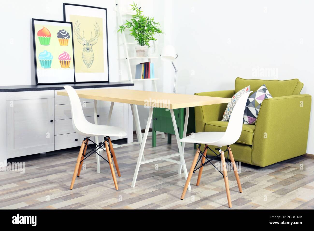 Modern room design. Furniture set with table and chairs Stock Photo - Alamy