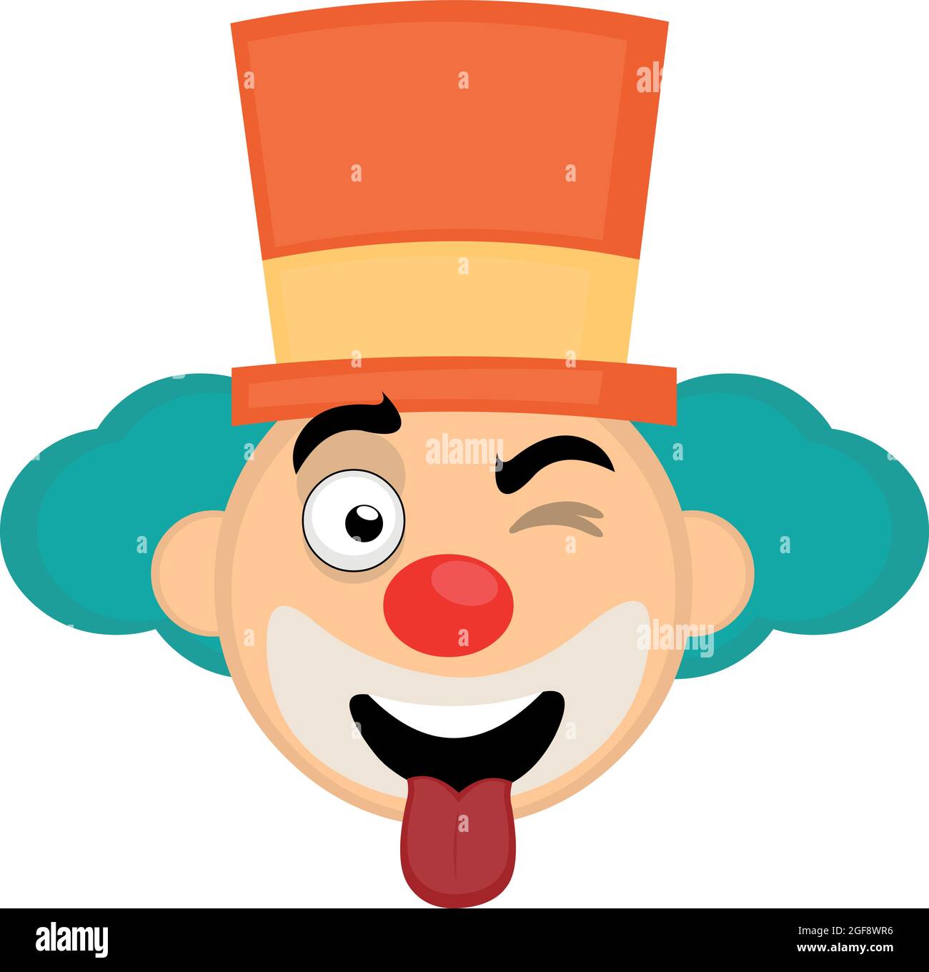 Vector emoticon illustration of the face of a cartoon clown with a hat, winking and with his tongue out Stock Vector