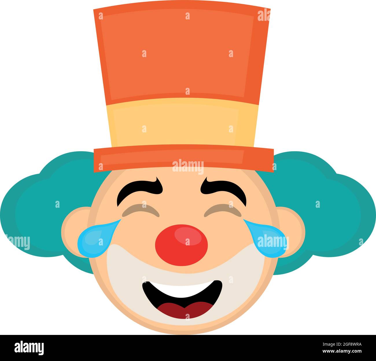 Vector illustration of emoticon of the face of a cartoon clown with hat and tears of joy Stock Vector