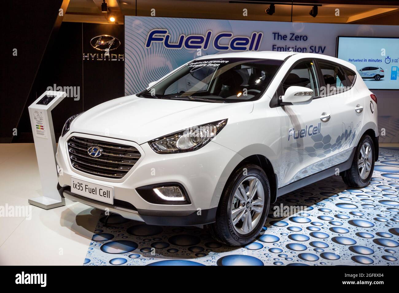 Hyundai ix35 FuelCell fuel cell electric vehicle showcased at the Brussels Expo Autosalon motor show. Belgium - January 12, 2016 Stock Photo