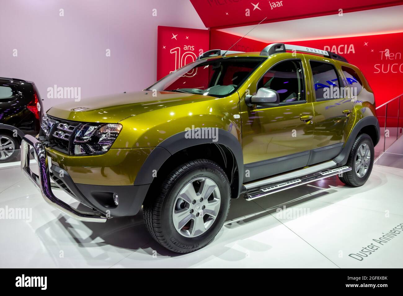 Dacia Duster car showcased at the Brussels Expo Autosalon motor show. Belgium - January 12, 2016 Stock Photo