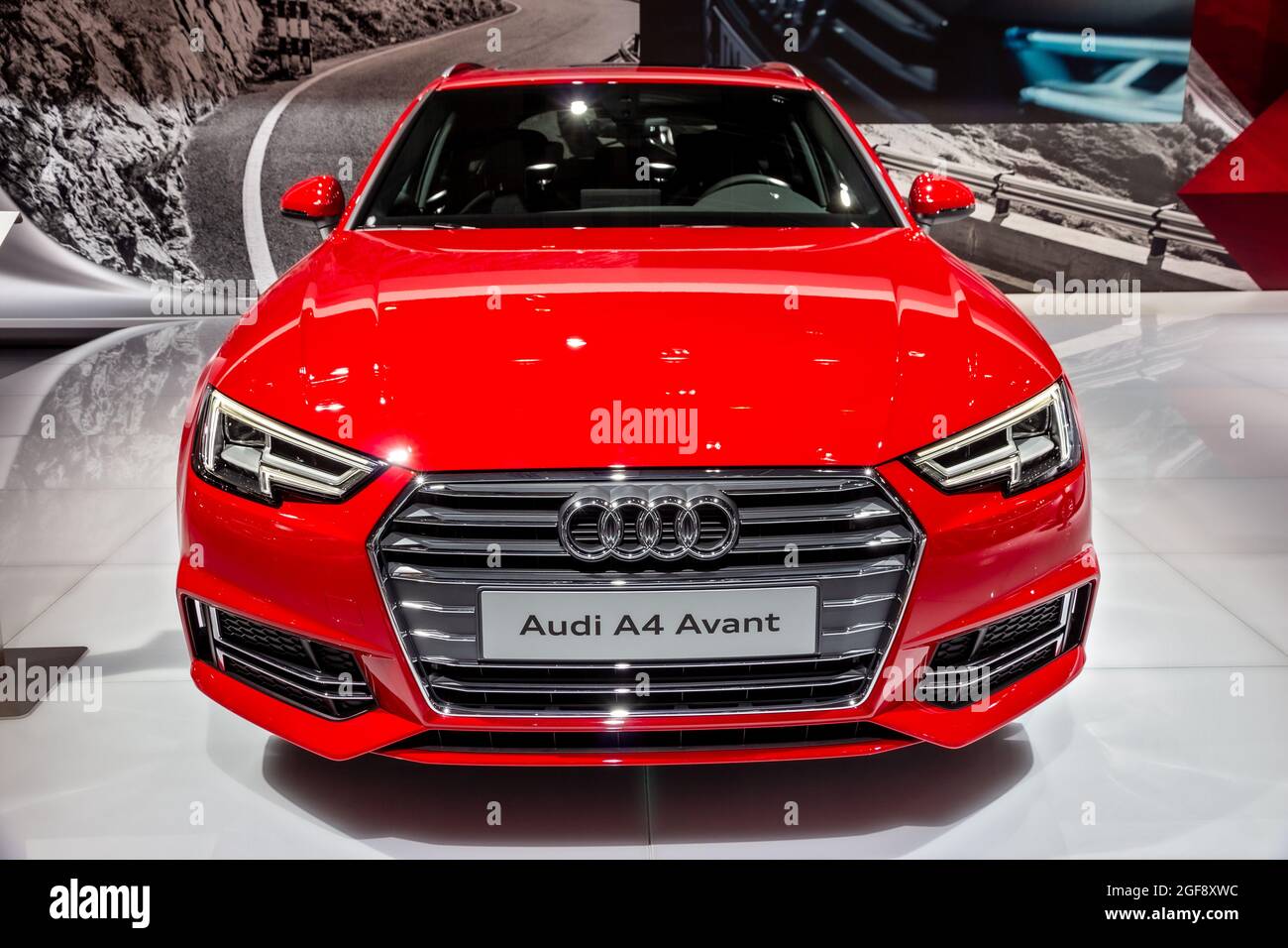 Audi A4 Avant car presented at the Brussels Expo Autosalon motor show. Belgium - January 12, 2016 Stock Photo