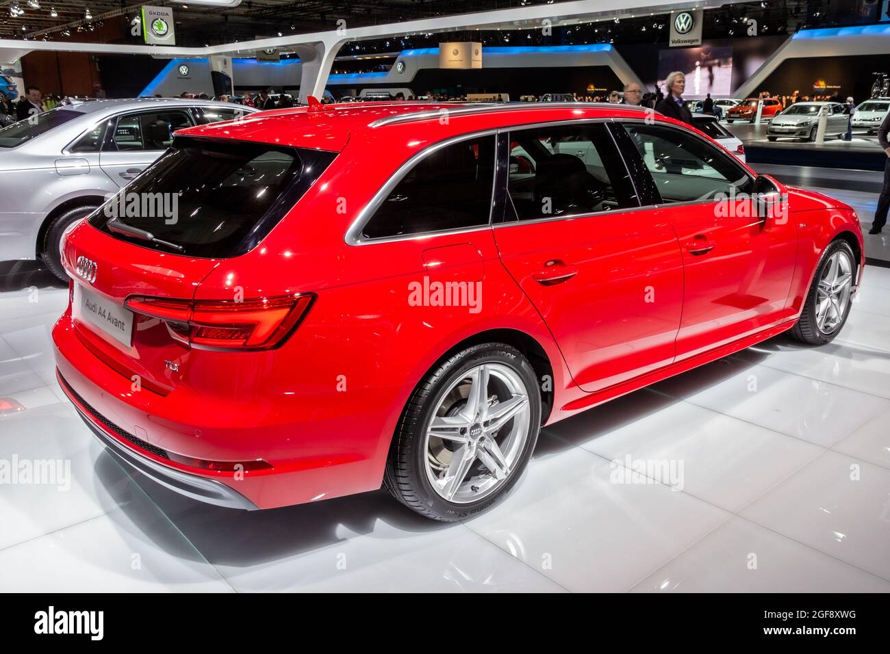 Audi A4 Avant car presented at the Brussels Expo Autosalon motor show. Belgium - January 12, 2016 Stock Photo