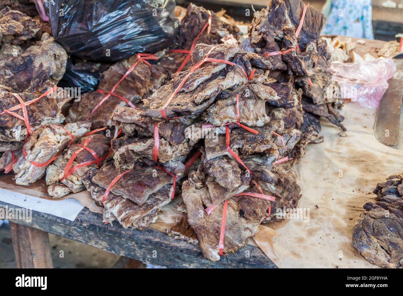 Meat on Belen Market in Iquitos, Peru Stock Photo