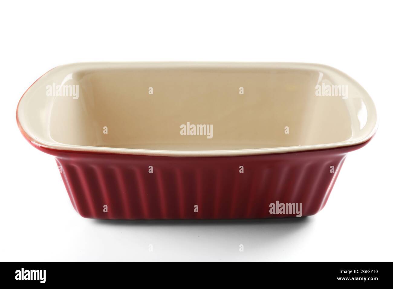 Rectangular brown ceramic baking dish, isolated on white Stock Photo